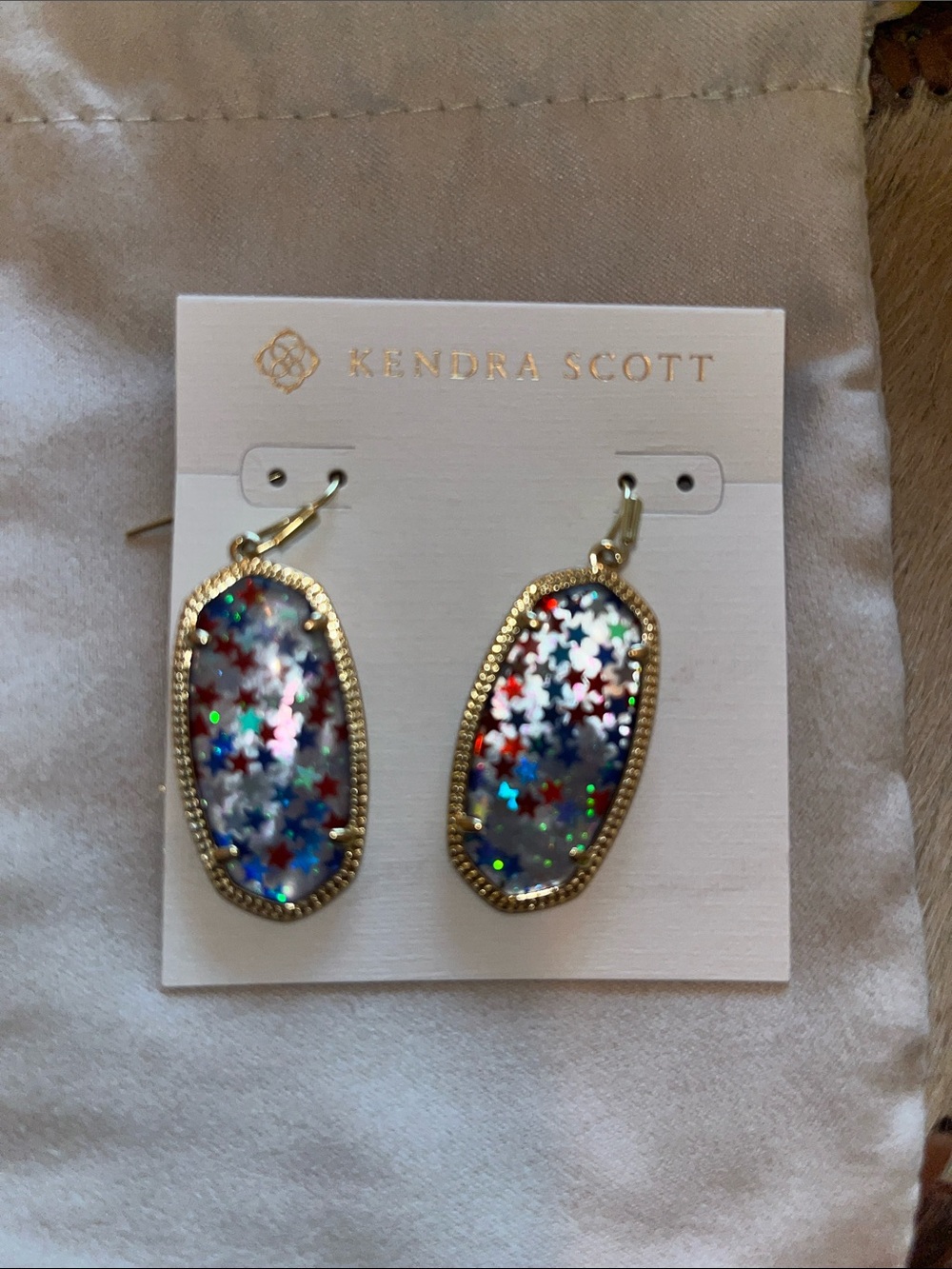 Kendra Scott Elle Gold Tone Star Earrings - Red, White & Blue NWT